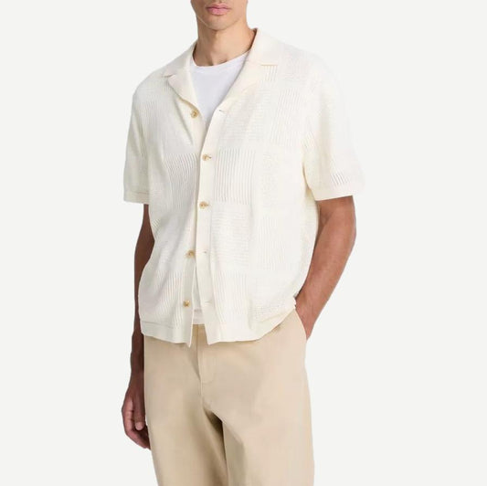 Patchwork Pointelle SS Button Down - Classic Cream - Galvanic.co