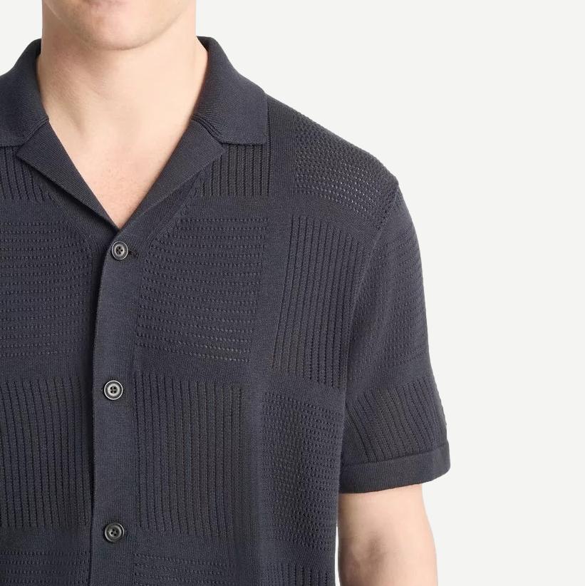Patchwork Pointelle SS Button Down - Coastal - Galvanic.co
