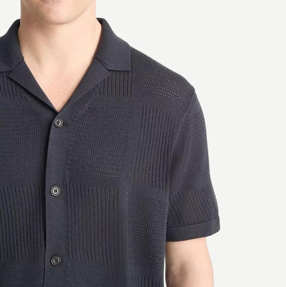 Patchwork Pointelle SS Button Down - Coastal - Galvanic.co
