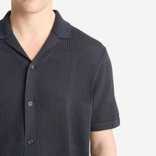 Patchwork Pointelle SS Button Down - Coastal - Galvanic.co