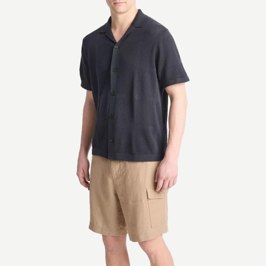 Patchwork Pointelle SS Button Down - Coastal - Galvanic.co