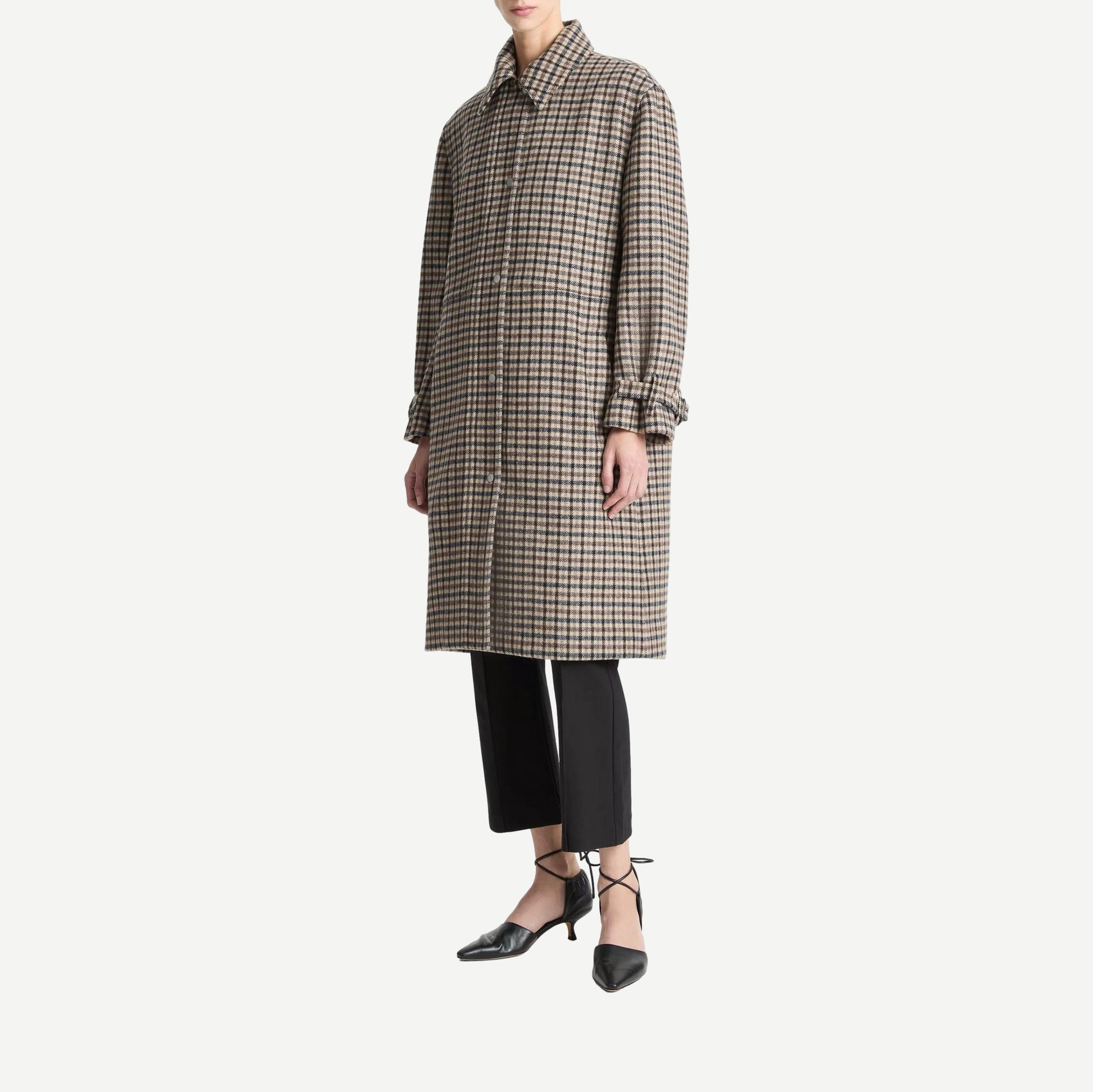 Plaid Car Coat With Trim - Multi Check - Galvanic.co