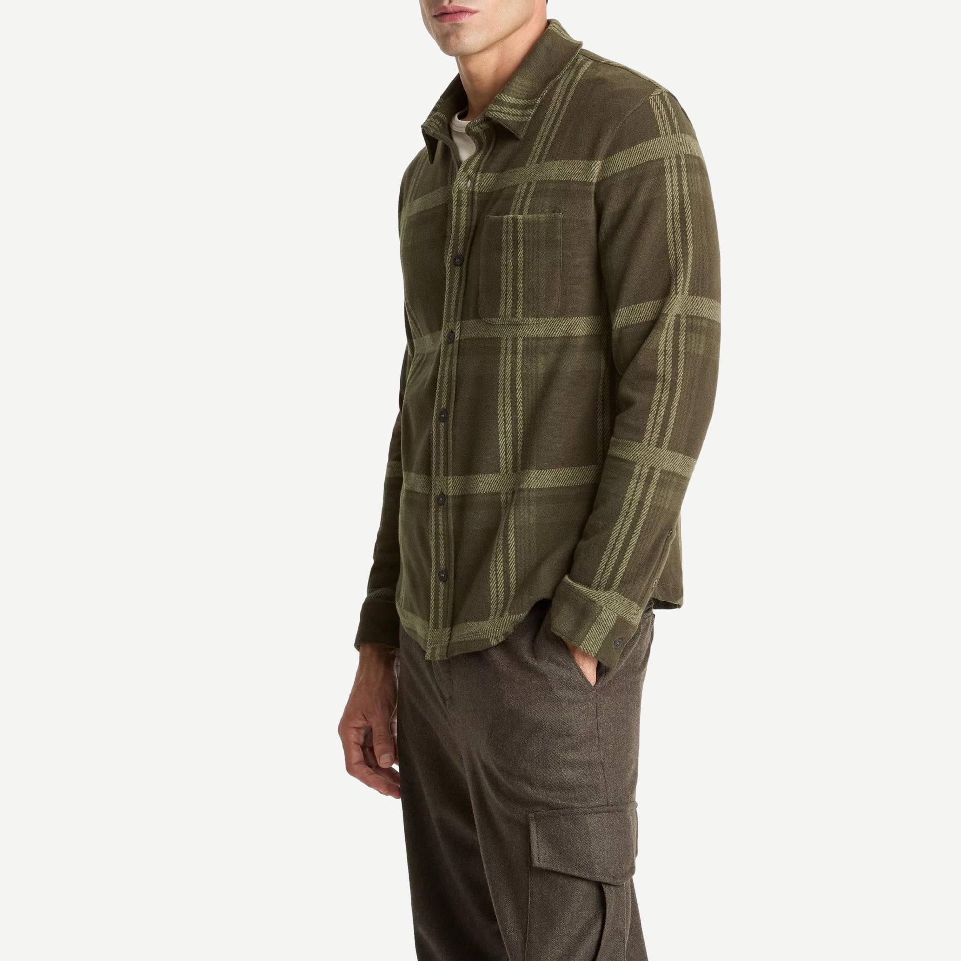 Plaid Knit Shirt Jacket - Dark Leaf - Galvanic.co