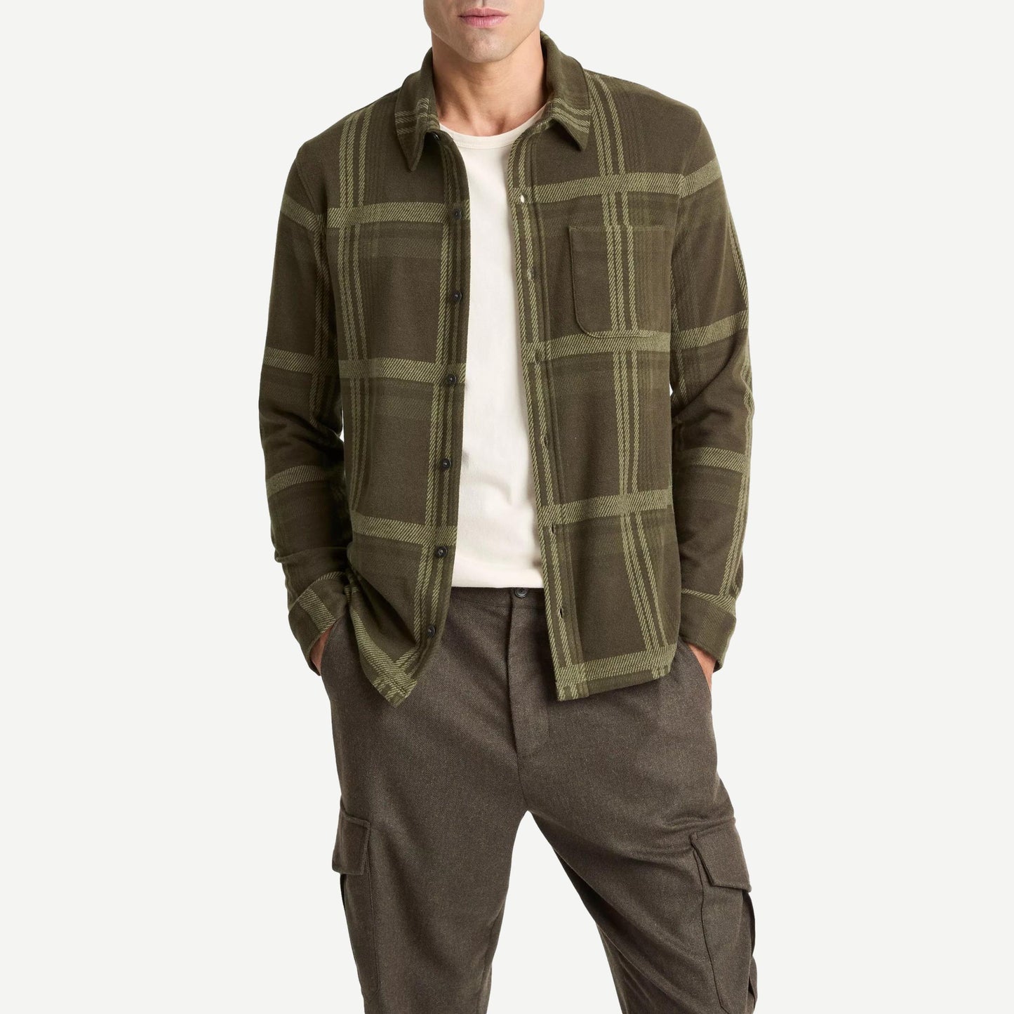 Plaid Knit Shirt Jacket - Dark Leaf - Galvanic.co