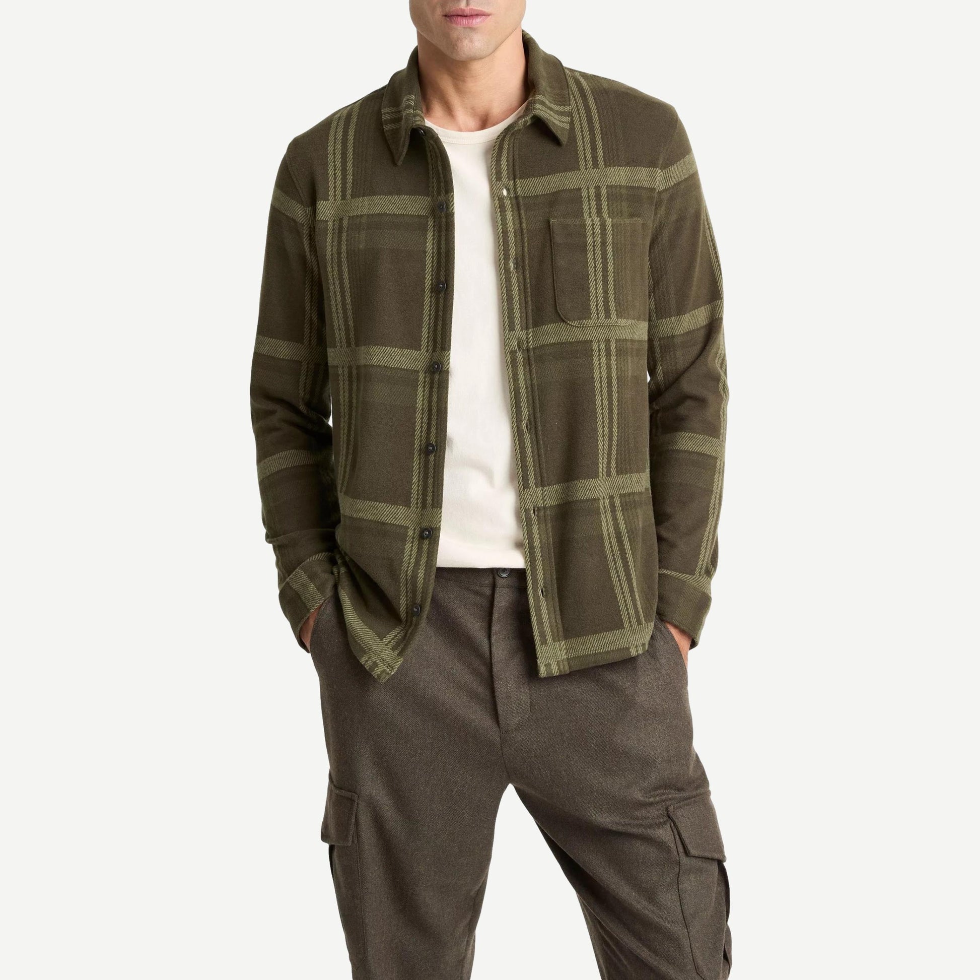 Plaid Knit Shirt Jacket - Dark Leaf - Galvanic.co