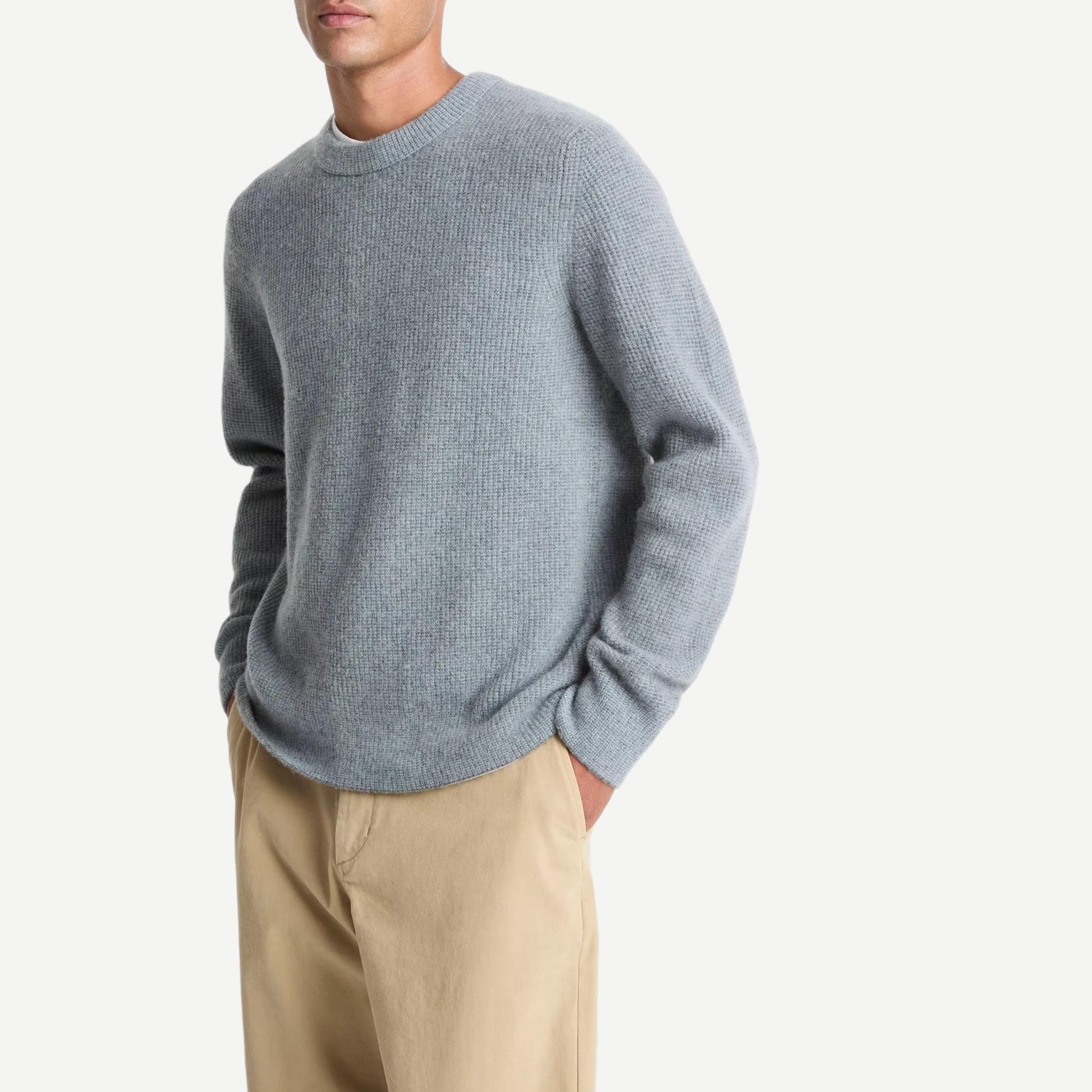 Boiled Cashmere Thermal Crewneck - Grey/Parlor Blue - Galvanic.co