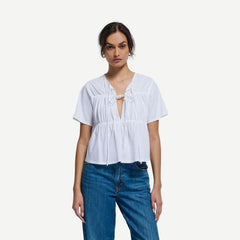 Robin Tie Front Blouse - White - Galvanic.co