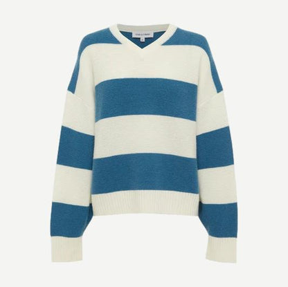 The Reva Pullover - French Blue/Brule Stripe