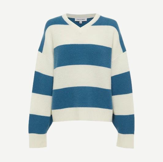 The Reva Pullover - French Blue/Brule Stripe