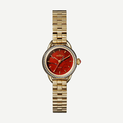 Limited Edition 3H 25mm Red Jasper Diamond Bezel - Gold