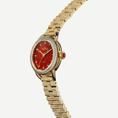 Limited Edition 3H 25mm Red Jasper Diamond Bezel - Gold