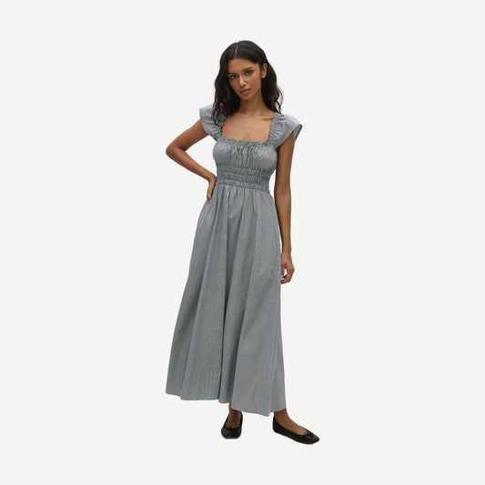 Janne Midi Dress - Hanne Gingham Vintage Navy - Galvanic.co