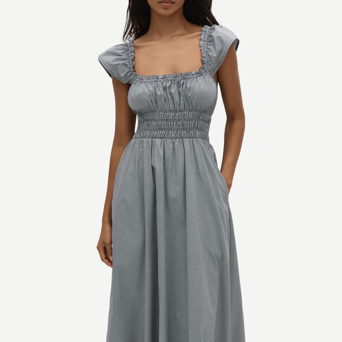 Janne Midi Dress - Hanne Gingham Vintage Navy - Galvanic.co