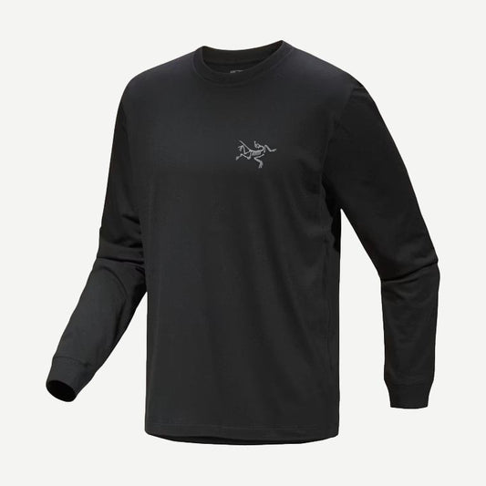 Black Arcteryx Kragg SL Cotton Long Sleeve T-Shirt with crew neck and minimalist design, made of soft cotton fabric.