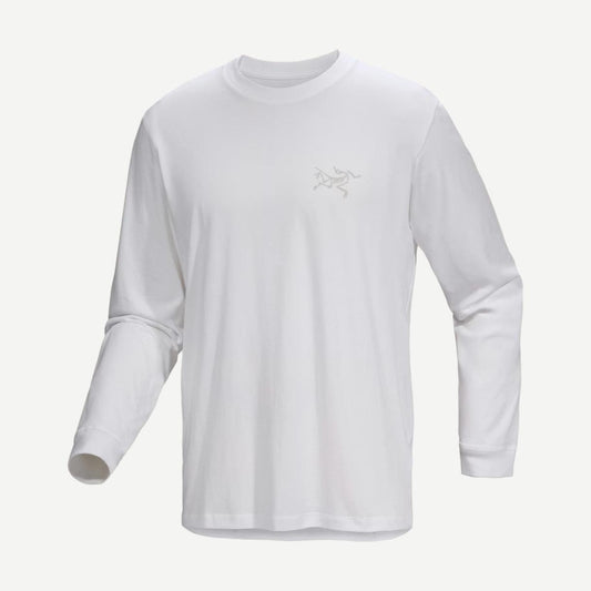 Arcteryx Kragg SL Cotton Long-Sleeve Shirt in white light, shown on a model, featuring a casual fit and soft cotton fabric.