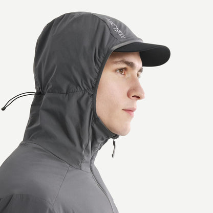 Arc’teryx Atom SL Hoody M in Cloud, lightweight jacket with hood, shown clipped with front view and breathable fabric details.