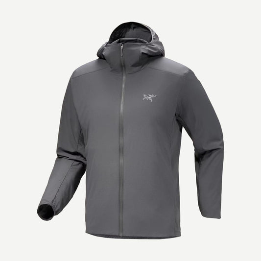 Arcteryx Atom SL Hoody M in Cloud, lightweight jacket with a sleek design, shown in a natural outdoor setting.