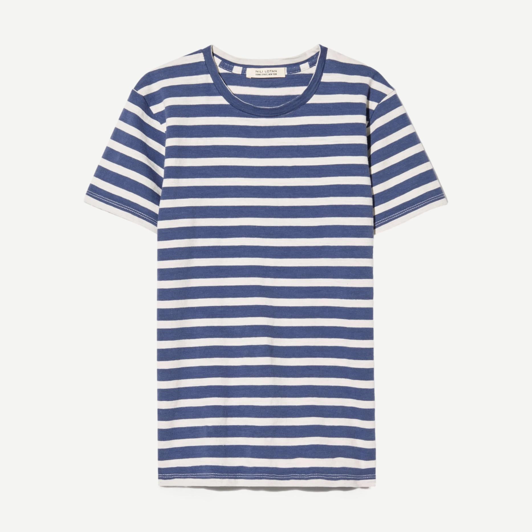 Lana Crewneck Tee - French Blue/White Stripe - Galvanic.co