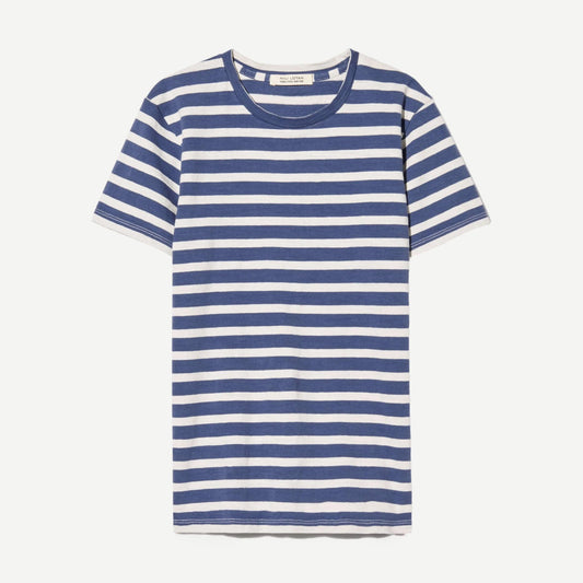 Nili Lotan Lana crewneck tee in French blue and white stripe, casual T-shirt with a classic crewneck and striped pattern.