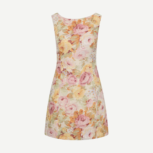 Faithfull The Brand Sofia Mini Dress in Giardino print, lightweight dress with floral pattern and relaxed fit.