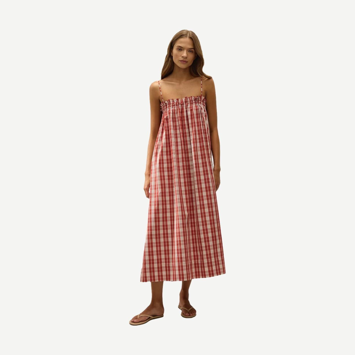 Gerta Midi Dress - Ines Check Terra Rosa