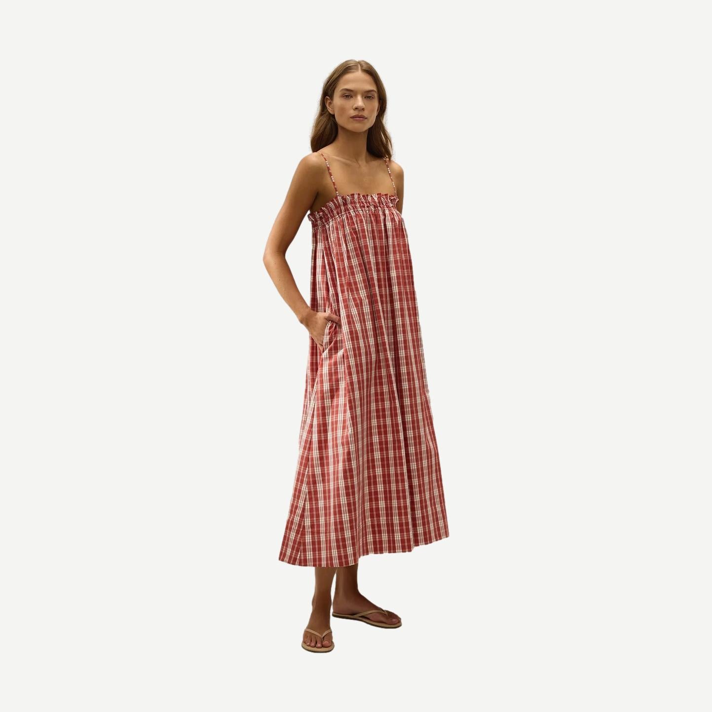Gerta Midi Dress - Ines Check Terra Rosa