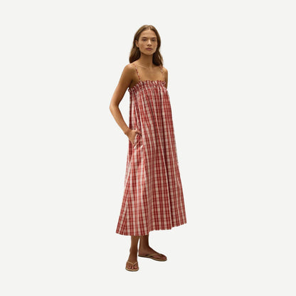 Gerta Midi Dress - Ines Check Terra Rosa