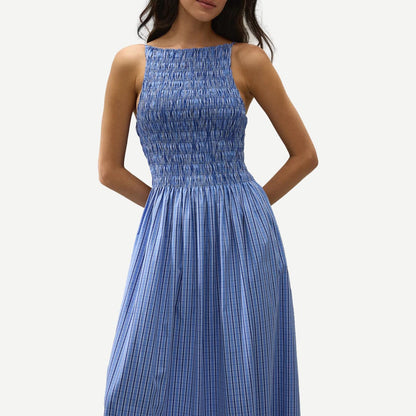 Faithfull The Brand Laia Maxi Dress in Sotto fabric, flowing design with floral pattern, sleeveless and ankle-length.