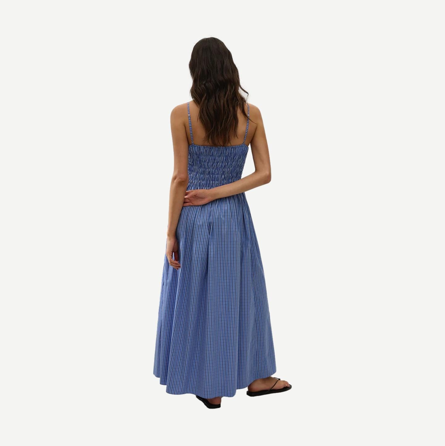 Faithfull The Brand Laia Maxi Dress in Sotto fabric, featuring a flowing silhouette and stylish design.