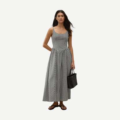 Chiara Midi Dress - Black Textured Gingham - Galvanic.co