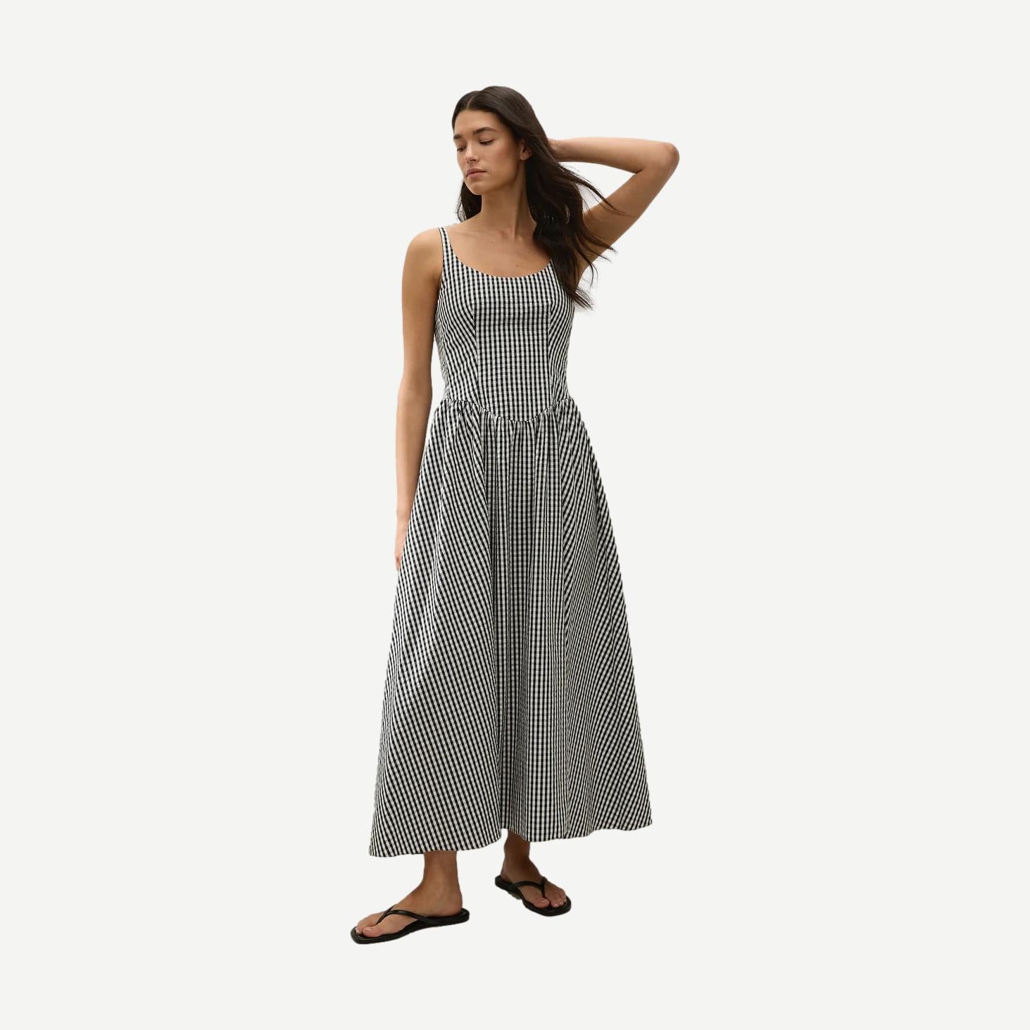 Chiara Midi Dress - Black Textured Gingham - Galvanic.co