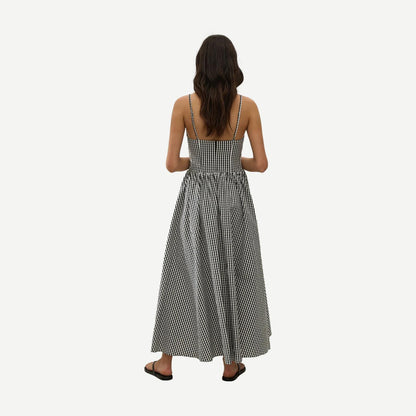 Chiara Midi Dress - Black Textured Gingham - Galvanic.co
