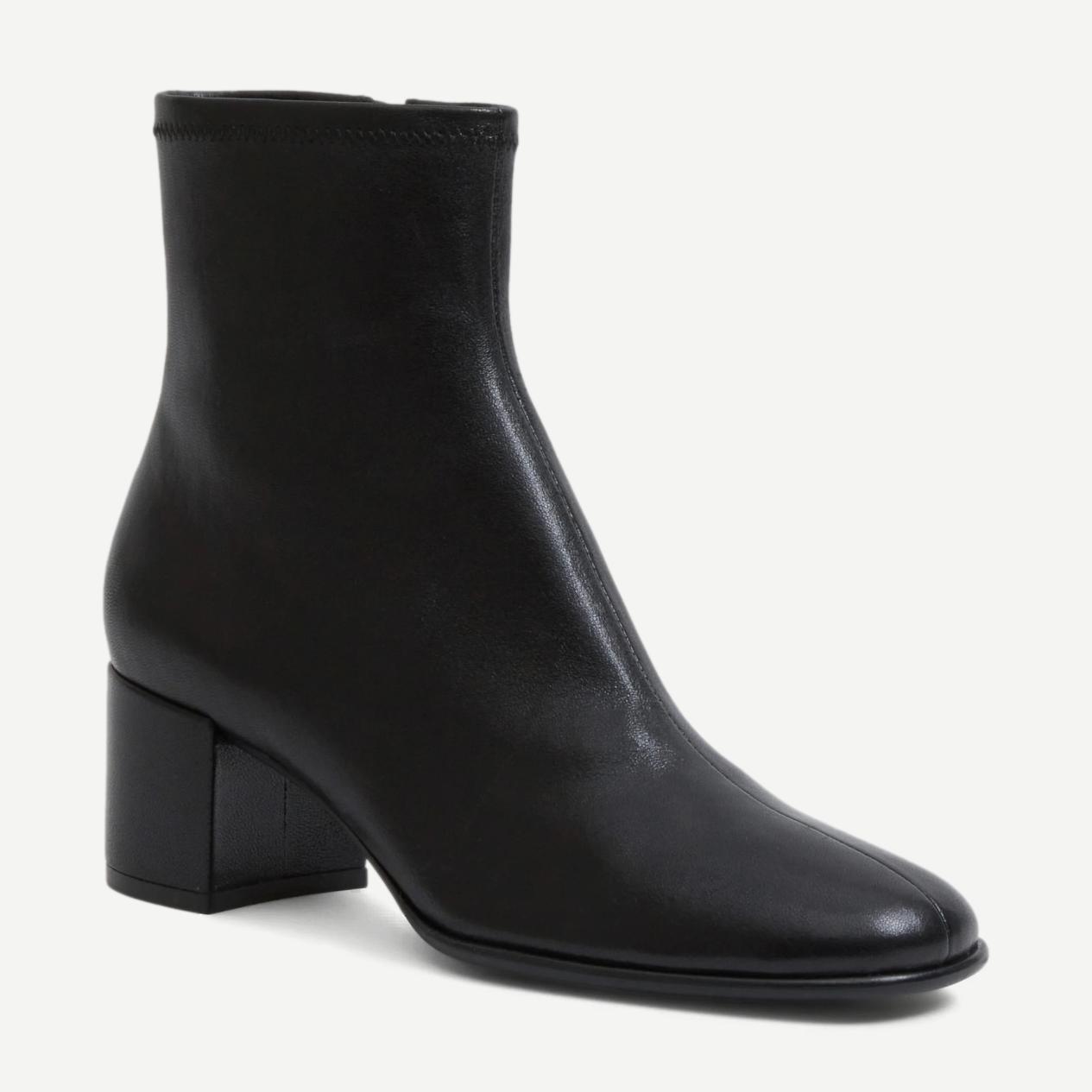 Bianca Stretch Leather Ankle Boot - Black