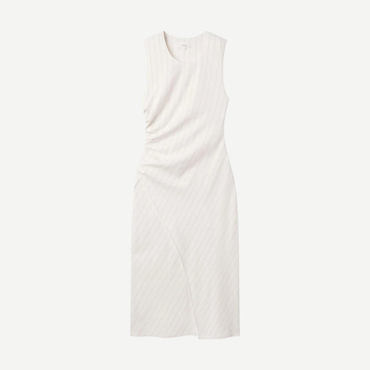 A.L.C. Caroline sleeveless dress with pearl and brown pinstripe pattern, featuring a fitted silhouette and elegant style.