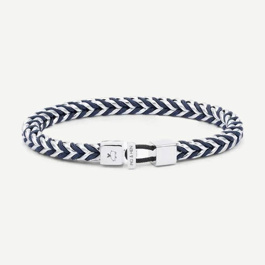 Pig & Hen PH Catena Foxtail bracelet in navy and silver with a woven chain design and foxtail accents.