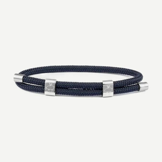 Pig & Hen PH Little Lewis DBL bracelet in navy and silver with layered design and adjustable clasp.