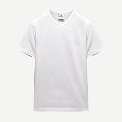 Reigning Champ lightweight white jersey slim T-shirt, plain design, close-up view showing soft fabric and clean stitching.