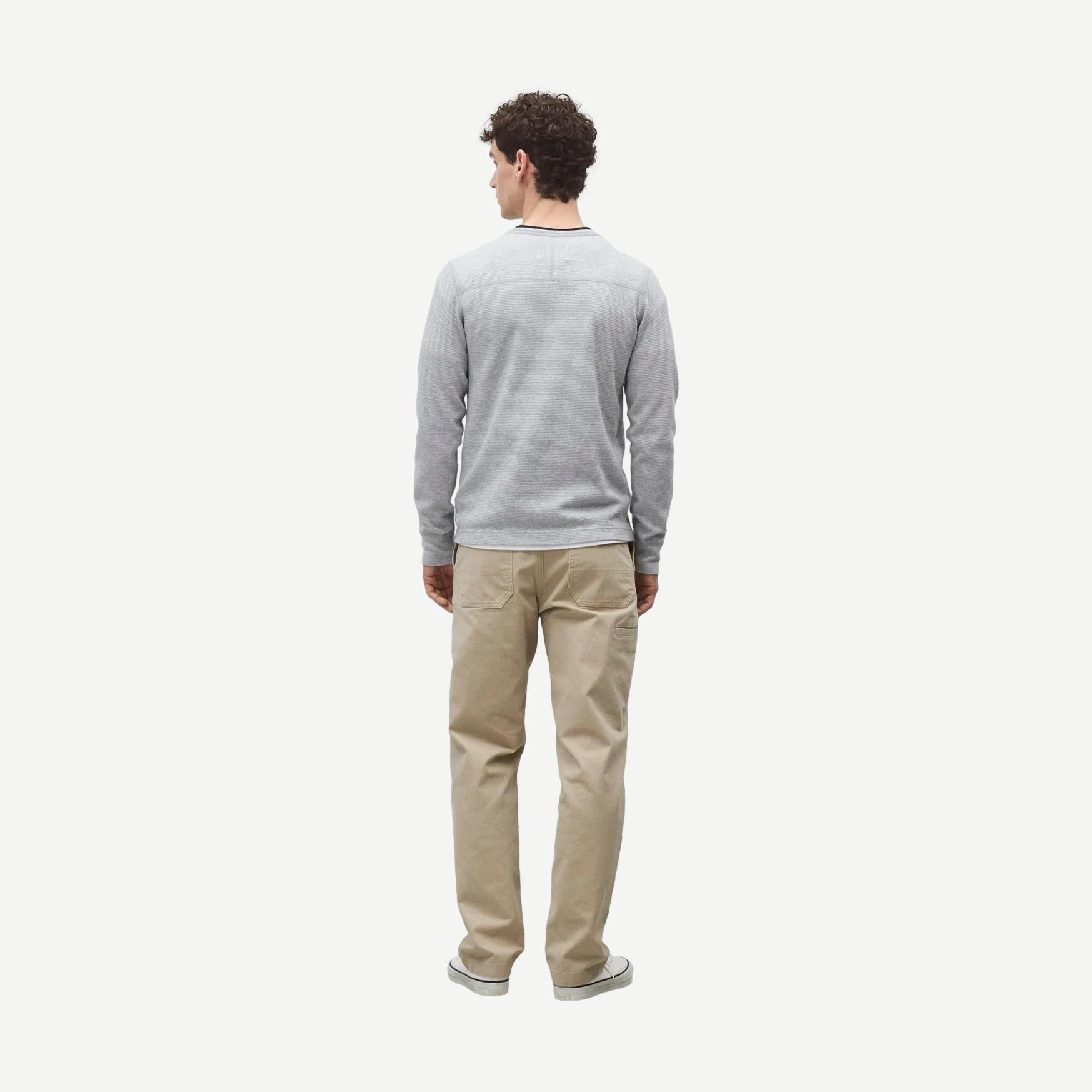 Reigning Champ lightweight waffle henley shirt in heather grey, casual long-sleeve shirt with a buttoned collar and textured fabric.