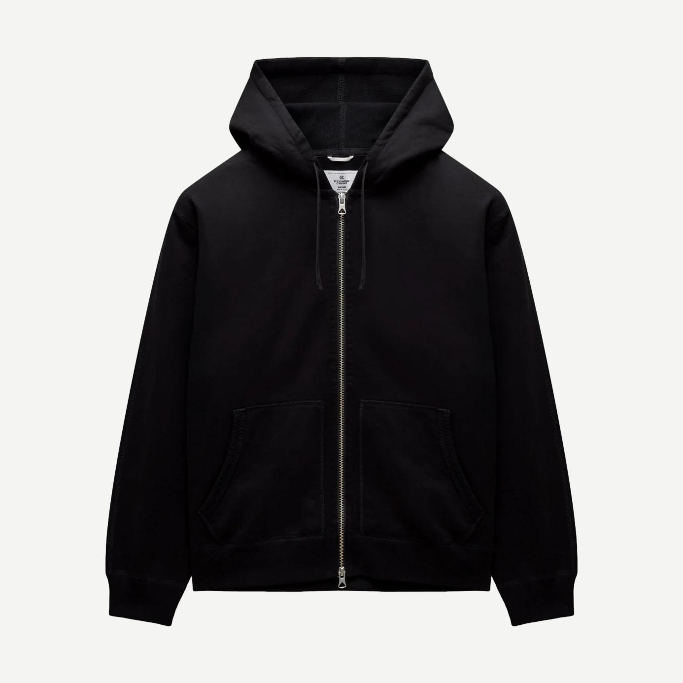 Midweight Terry Standard Zip Hoodie - Black