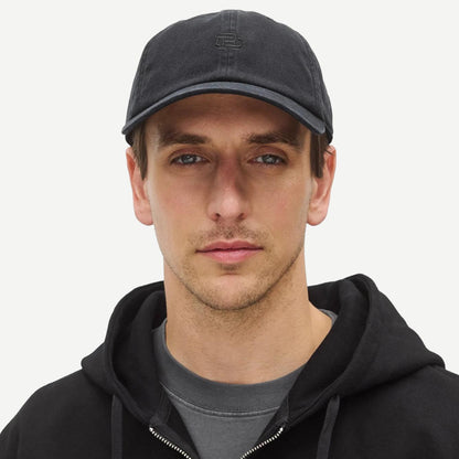 Cotton Chino Low Pro Monogram Strapback Cap - Washed Black - Galvanic.co