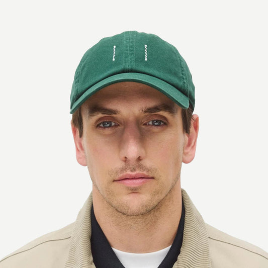 Reigning Champ washed British Racing Green cotton chino low pro strapback cap with adjustable strap and curved brim.