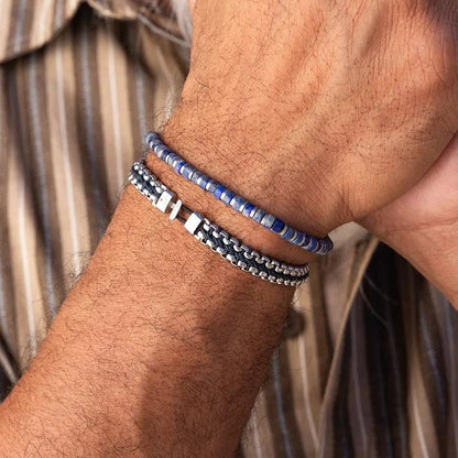 Pig & Hen PH Catena Venetian 7mm bracelet in navy and silver featuring interlinked chain design.