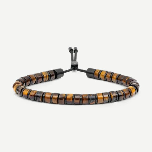 Pig & Hen PH Brontide 6mm Tiger Eye Black bracelet with polished beads, showcasing a stylish and earthy gemstone accessory.