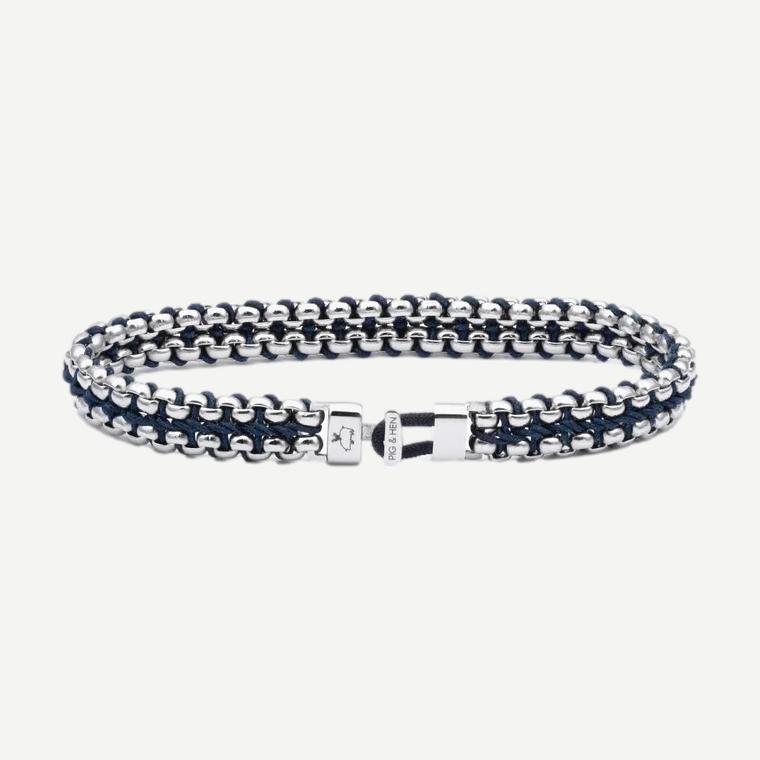 Pig & Hen PH Catena Venetian 7mm bracelet in navy and silver with interlinked chain design.