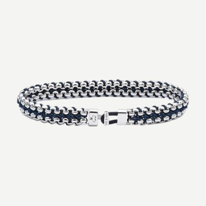 Pig & Hen PH Catena Venetian 7mm bracelet in navy and silver with interlinked chain design.