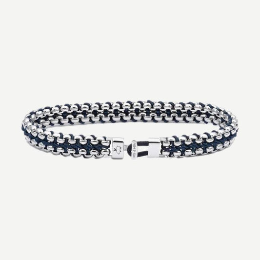 Pig & Hen PH Catena Venetian 7mm bracelet in navy and silver with interlinked chain design.
