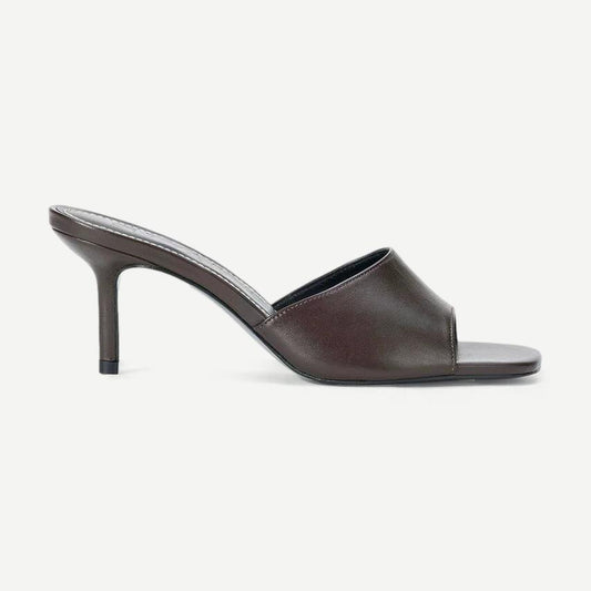 Staud Bea Mule in espresso color, stylish slip-on footwear with a sleek design and rounded toe, perfect for casual and chic outfits.