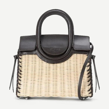 Maude Mini Wicker Carryall - Natural/Espresso