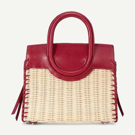 Maude Mini Wicker Carryall - Natural/Rouge