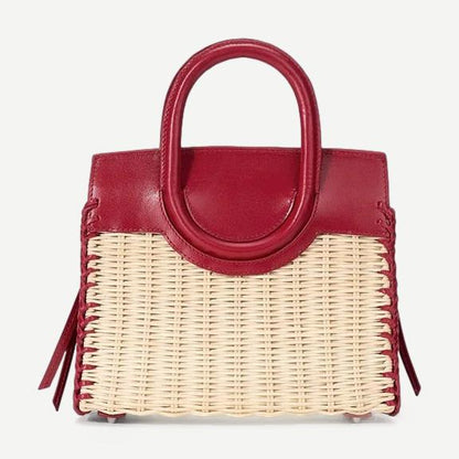 Maude Mini Wicker Carryall - Natural/Rouge